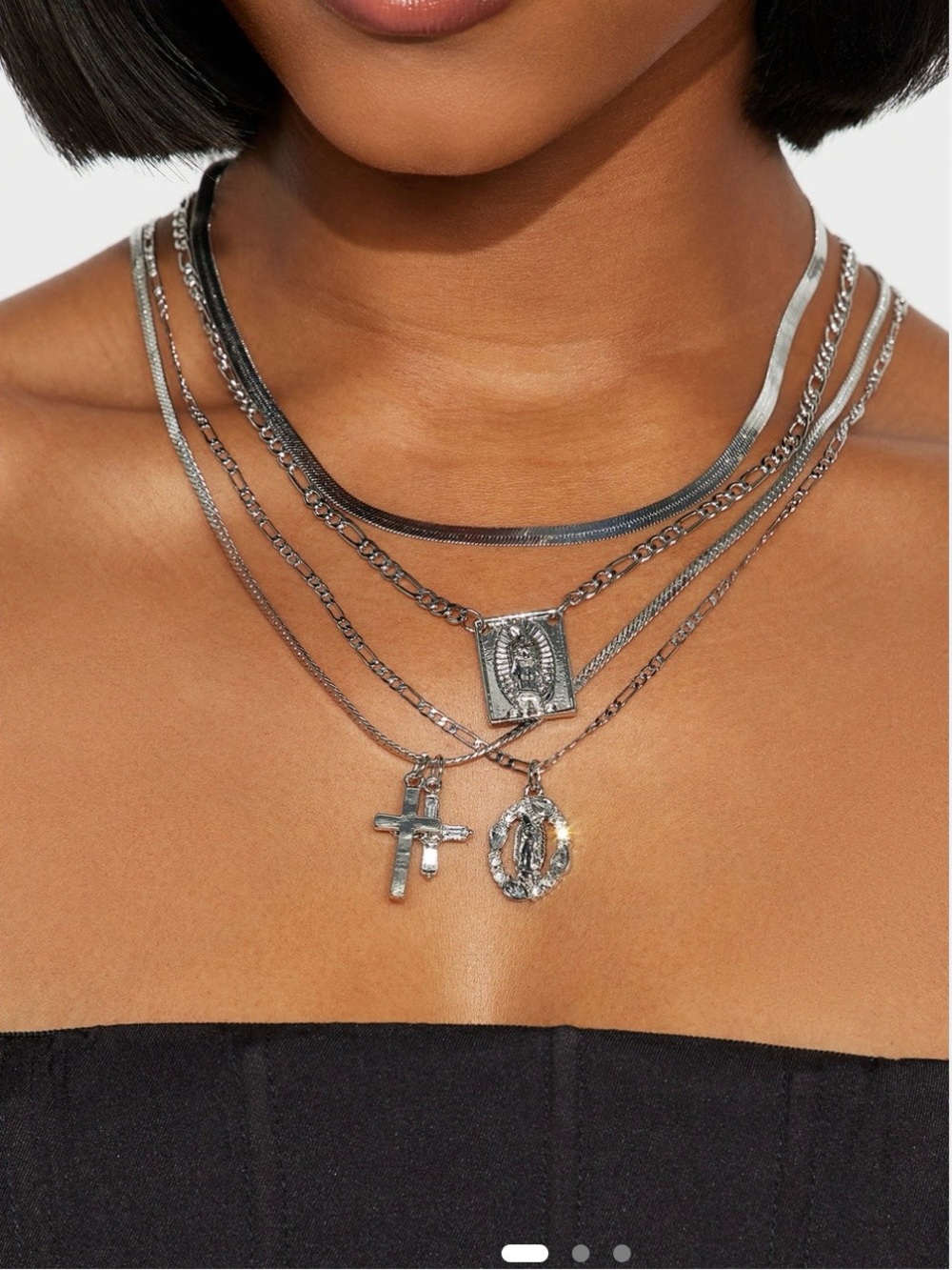 Layered Silver Cross & Pendant Necklace Set - Women Jewelry